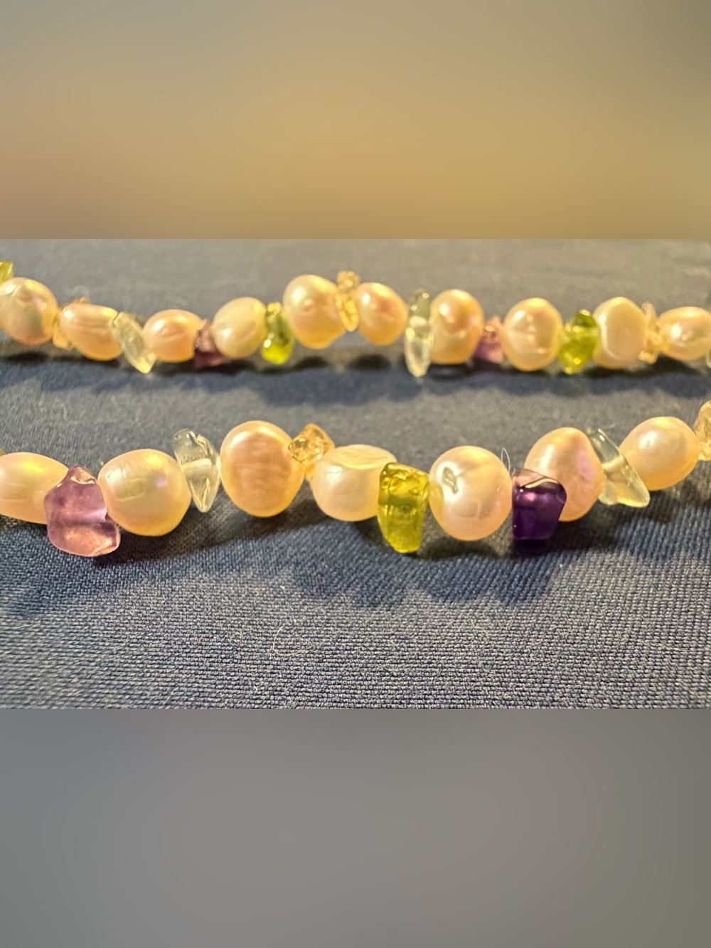 Freshwater Pearl Necklace with Peridot and Amethyst Accents - Cream Multi